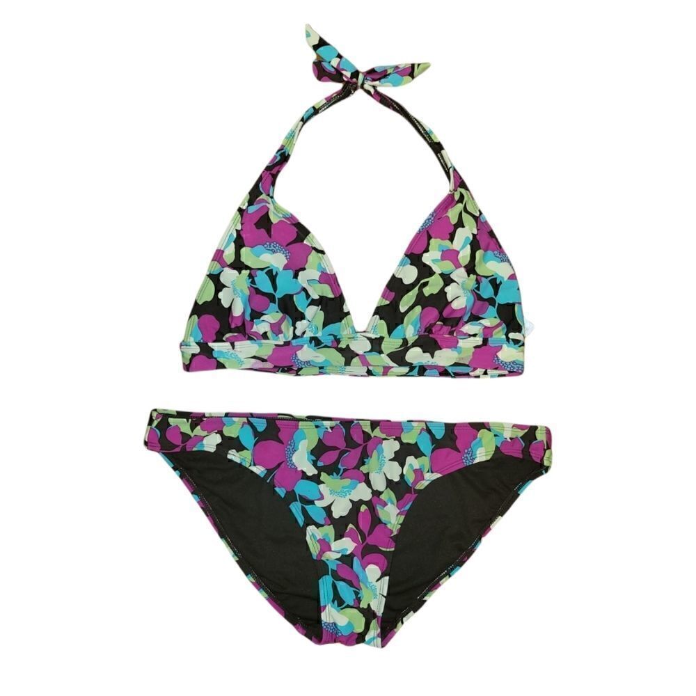 Gap Body Floral Brown 2 piece Halter Bikini Swimsuit L